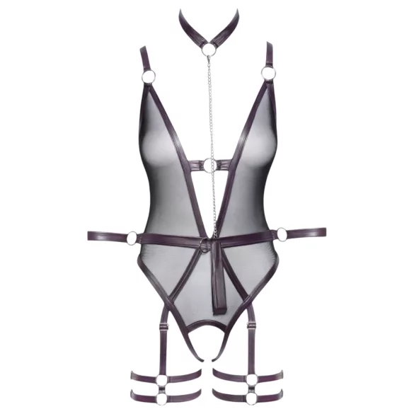Cottelli Bondage - body deschis și cătușe pentru brațe (negru)
