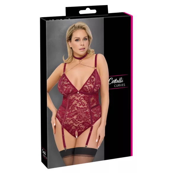 Cottelli Curves - body din dantelă cu lanțuri - roșu - 3XL