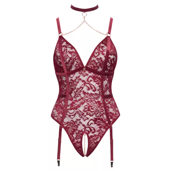 Cottelli Curves - body din dantelă cu lanțuri - roșu - 3XL