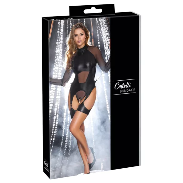 Cottelli Bondage - top transparent cu cătușe - negru