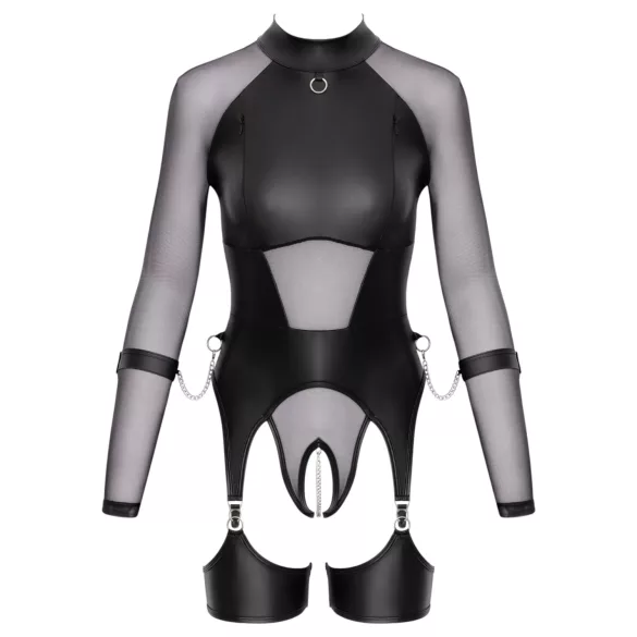 Cottelli Bondage - top transparent cu cătușe - negru