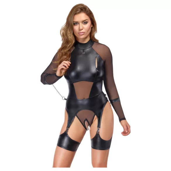 Cottelli Bondage - top transparent cu cătușe - negru - L