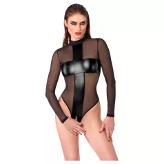 Noir - body transparent cu dantelă încrucișată (negru)