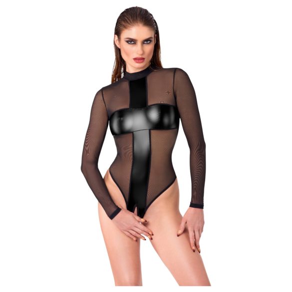 Noir - body transparent cu dantelă încrucișată (negru)