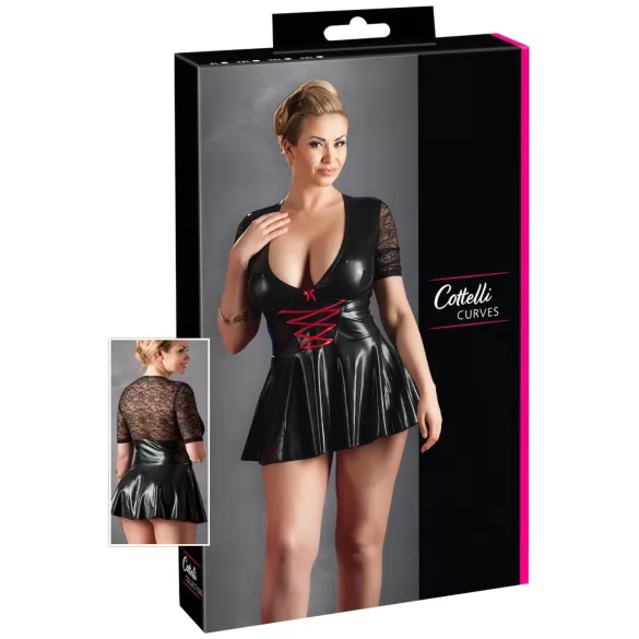 Cottelli Plus Size - rochie lucioasă cu corset roșu - negru