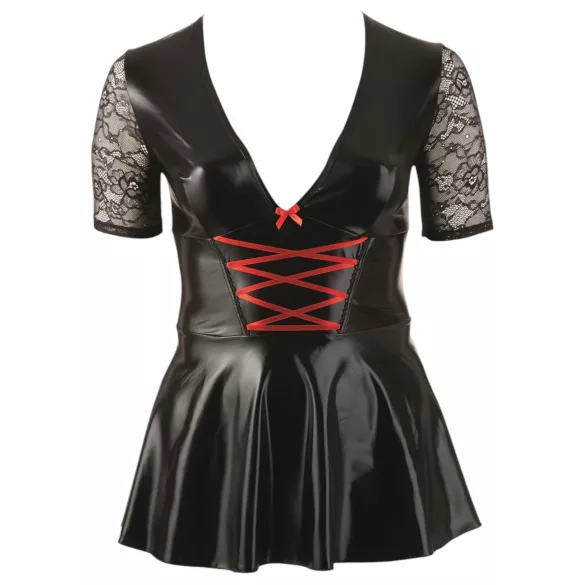 Cottelli Plus Size - rochie lucioasă cu corset roșu - negru - XXXXL