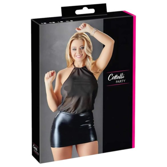 Cottelli - rochie scurtă sexy - chiffon lucios - negru - M