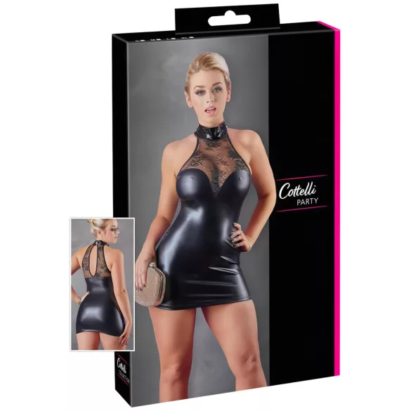 Cottelli - rochie mini cu dantelă lucioasă cu guler - negru