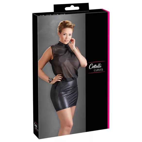 Cottelli Plus Size - rochie chiffon lucioasă - negru - 3XL