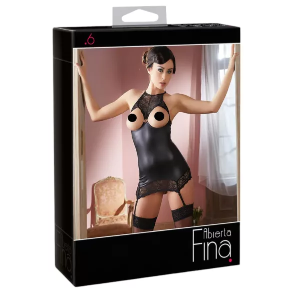 Abierta Fina - rochie mini sexy - aspect strălucitor - negru - L