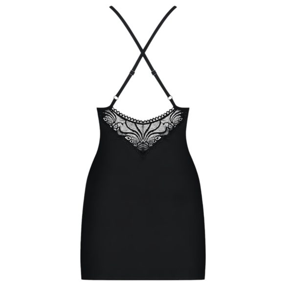 Obsessive - Rochie erotică cu bretele și tanga - negru cu strasuri - L/XL