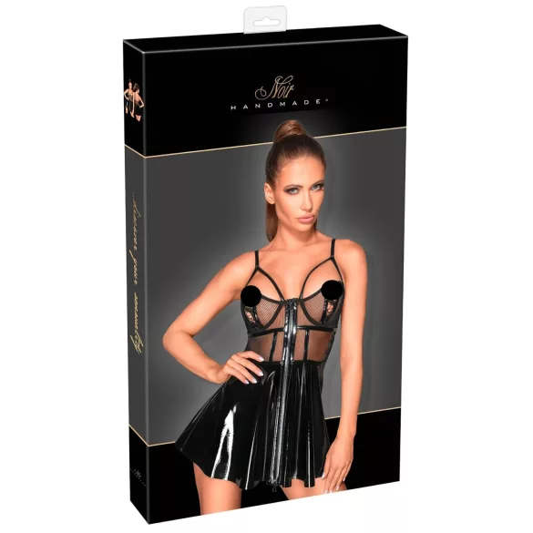 Noir - rochie latex cu inserții plasă - negru
