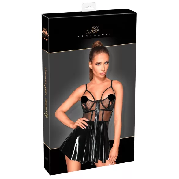 Noir - rochie latex cu inserții plasă - negru - L