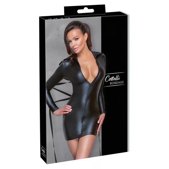 Cottelli Bondage - Rochie latex lucios cu element de imobilizare - negru