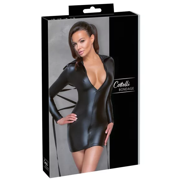 Cottelli Bondage - Rochie latex lucios cu element de imobilizare - negru - M