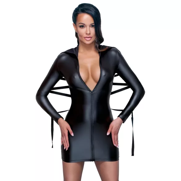 Cottelli Bondage - Rochie latex lucios cu element de imobilizare - negru - L