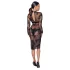 Noir - rochie neagră, transparentă, florală cu mâneci lungi