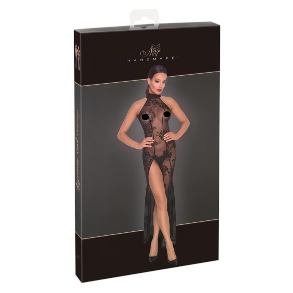 Noir - rochie lungă, transparentă, cu flori (neagră) - M