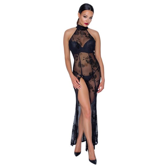 Noir - rochie lungă transparentă cu flori - negru - L