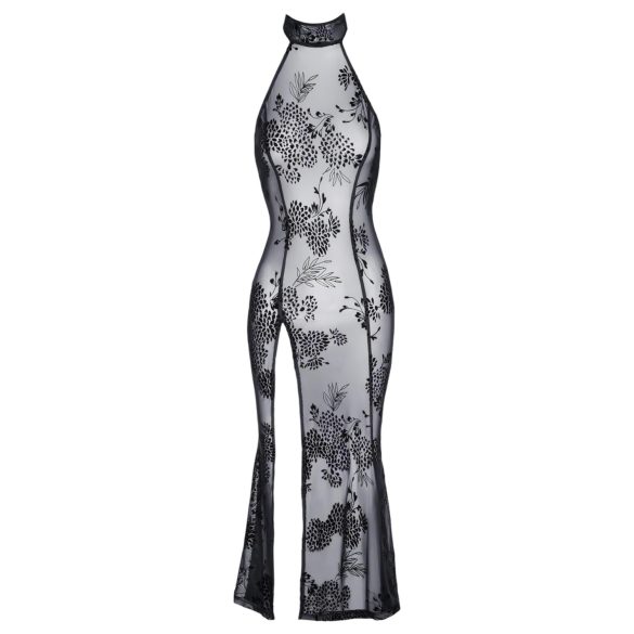 Noir - rochie lungă transparentă cu flori - negru - L