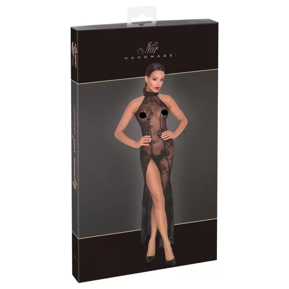 Noir - rochie lungă transparentă cu flori - negru - XL