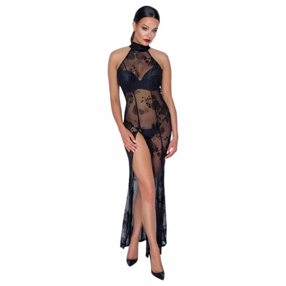 Noir - rochie lungă transparentă cu flori - negru - XL