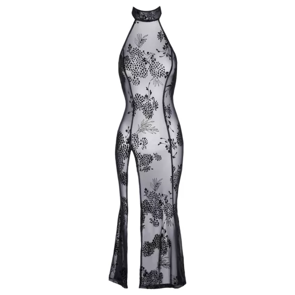Noir - rochie lungă transparentă cu flori - negru - XL