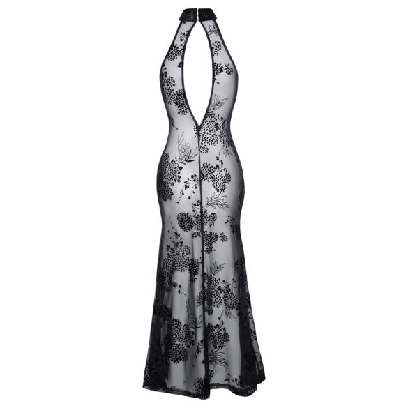 Noir - rochie lungă transparentă cu flori - negru - XL
