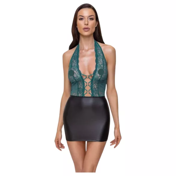 Cottelli - rochie lucioasă din dantelă cu șireturi (negru-verde)