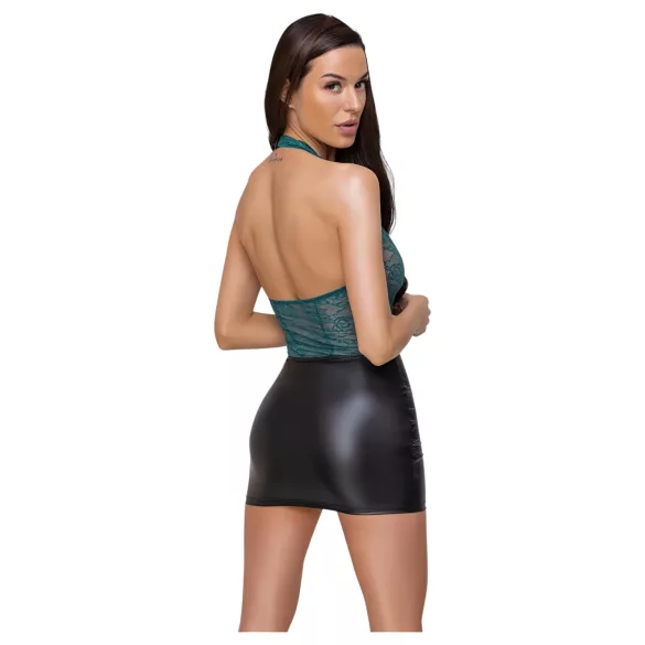 Cottelli - rochie lucioasă din dantelă cu șireturi (negru-verde)