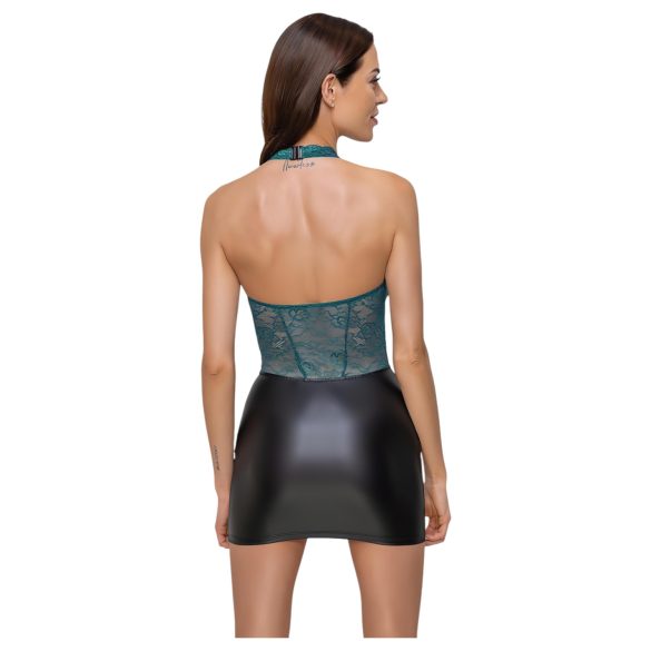 Cottelli - rochie sexy lucioasă cu dantelă și șnur - negru verde - L