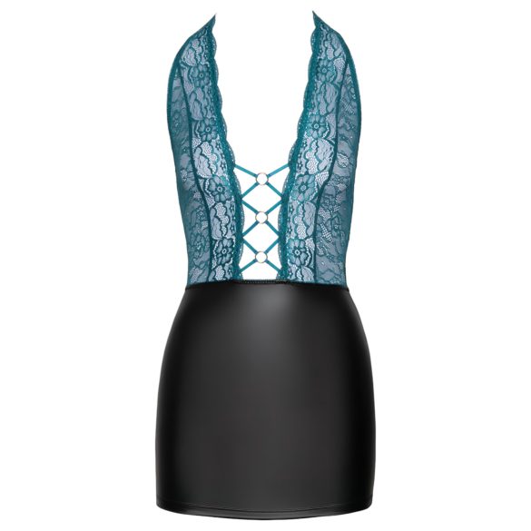 Cottelli - rochie sexy lucioasă cu dantelă și șnur - negru verde - XL