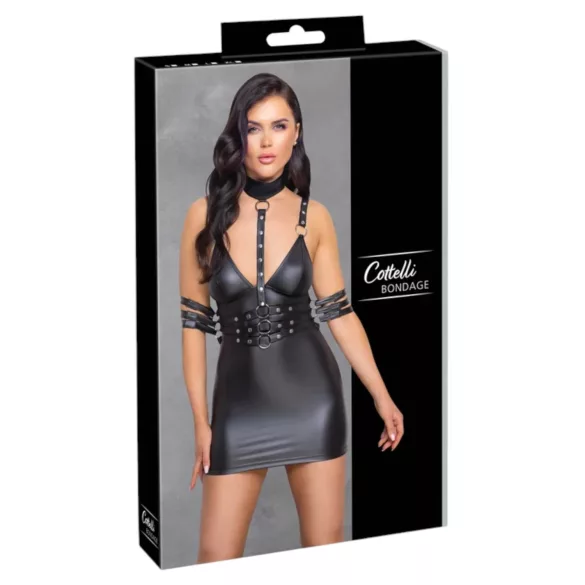 Cottelli Bondage - rochie mini lucioasă cu guler - negru - L