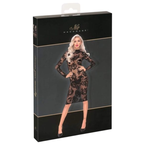 Noir - Rochie lungă cu mâneci, cu motiv trandafiri (negru)