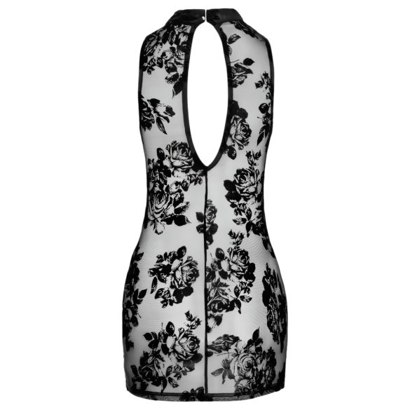 Noir - rochie mini fără mâneci cu motive de trandafiri (negru)