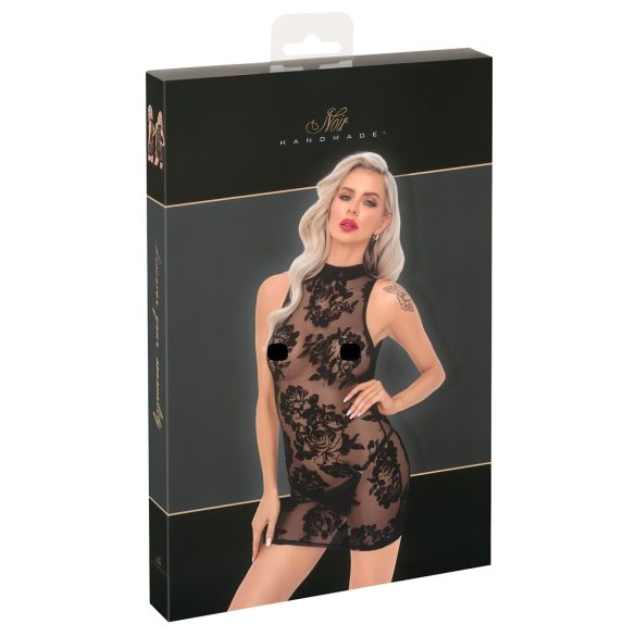 Noir - rochie mini fără mâneci cu motive de trandafiri (negru) - M