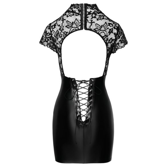 Noir - rochie scurtă lucioasă cu corset și dantelă - negru