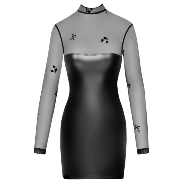 Noir - rochie mini lucioasă cu top transparent - negru