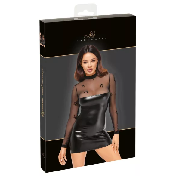 Noir - rochie mini lucioasă cu top transparent - negru - XL