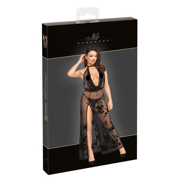 Noir - rochie maxi transparentă cu imprimeu floral (negru)