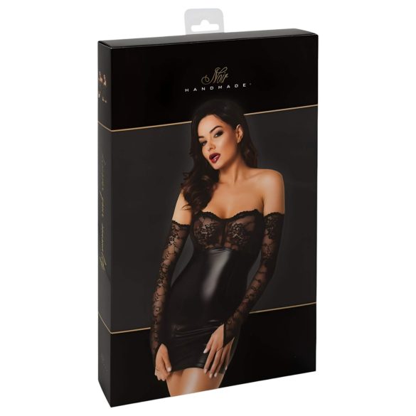 Noir - rochie lucioasă cu inserții din dantelă (negru)