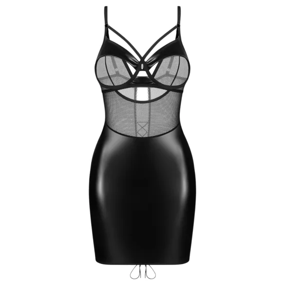 Obsessive Dominna - rochie domina lucioasă cu insert transparent - negru