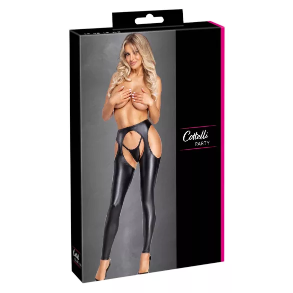 Cottelli - set de pantaloni chaps deschiși și tanga (negru) - M