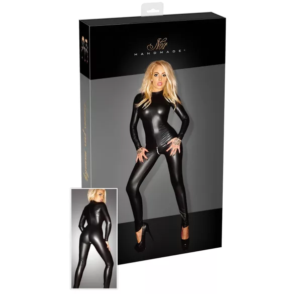 Noir - Salopetă mulată lucioasă cu mâneci lungi - negru - 3XL
