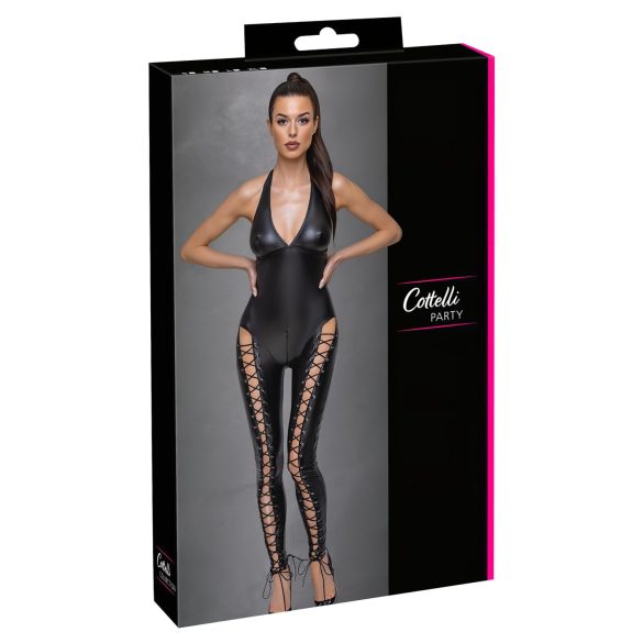 Cottelli Party - Salopetă neagră cu șnur și guler elegant - XL