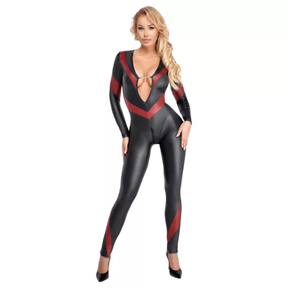 Cottelli - catsuit cu efect de piele - fermoar - negru - L