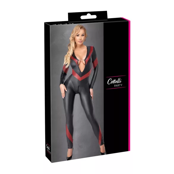 Cottelli - catsuit cu efect de piele - fermoar - negru - L