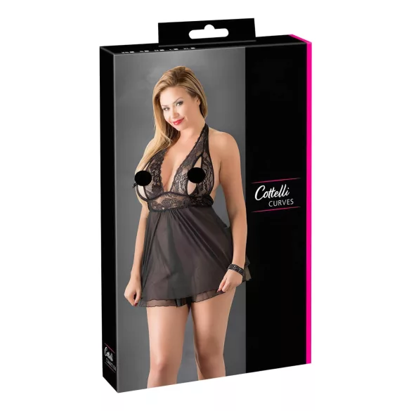Cottelli Plus Size - babydoll lejer din dantelă - negru - 2XL