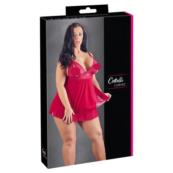 Cottelli Plus Size - babydoll roșu din dantelă, lejer și seducător - XL