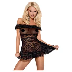 Obsessive - babydoll cu volane și tanga - negru